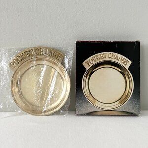 Vintage Solid Brass POCKET CHANGE Dish Round Jewelry Trinket Tray & Box Mervyn’s